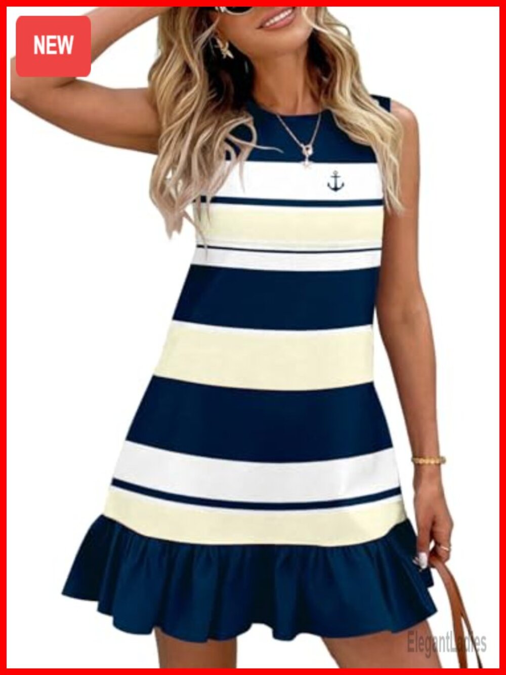 Women's Sleeveless Striped Sundress Casual Summer Beach Vacation Dress